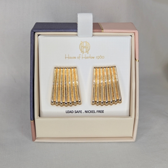🎉🆕 House of Harlow 1960 Gold Ridged Earrings - Picture 3 of 5